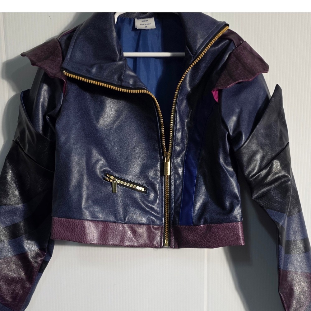 Disney Descendants 3 Mal Purple Faux Leather Moto Jacket Kids Medium Heart Back - Picture 4 of 7